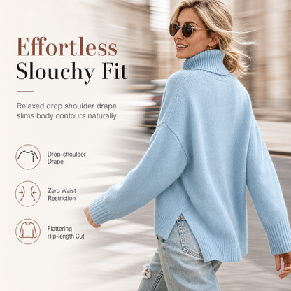 ☁️ Cozy Without the Bulk | Women’s Relaxed Ribbed Turtleneck Sweater