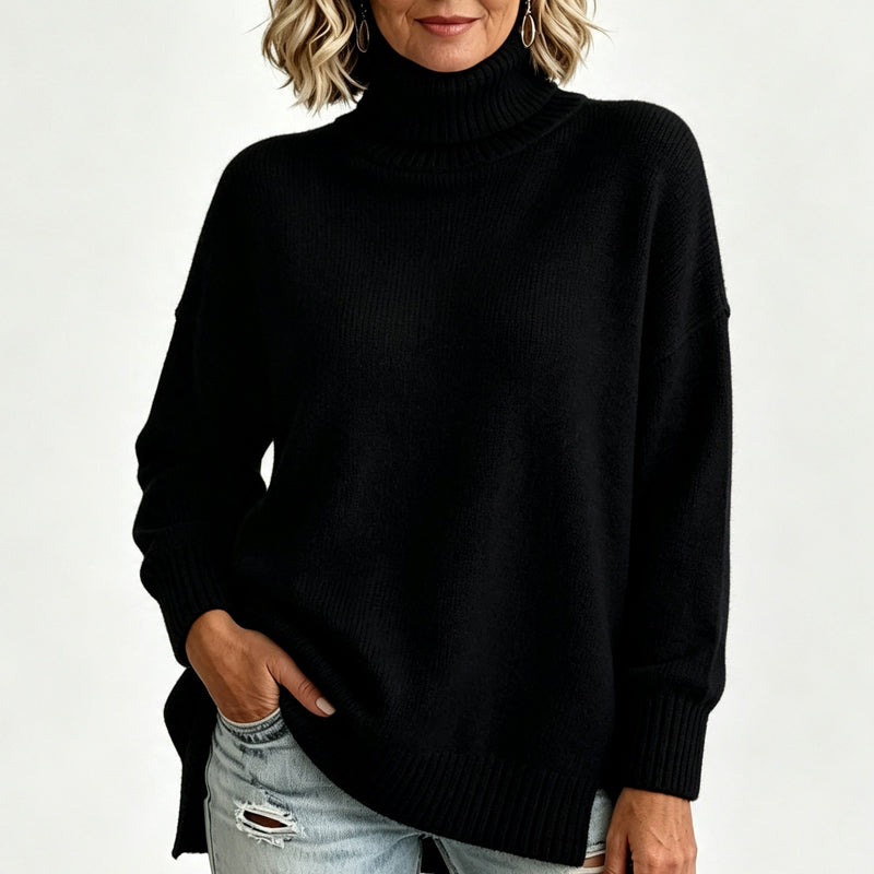 ☁️ Cozy Without the Bulk | Women’s Relaxed Ribbed Turtleneck Sweater