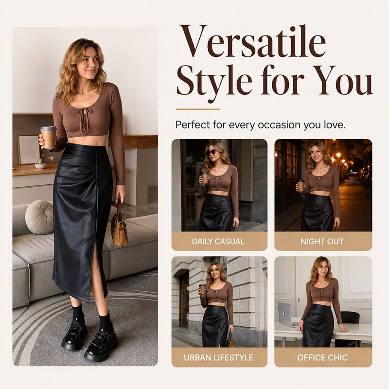 ✨ Edgy Elegance | Women’s Asymmetrical Side-Slit PU Skirt