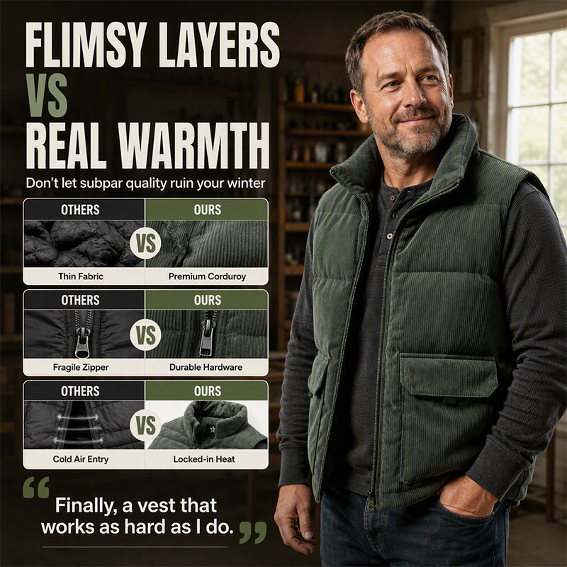 🔥 Rugged Warmth | Men’s Corduroy Padded Utility Vest