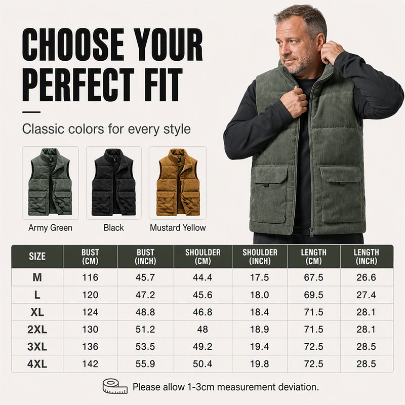 🔥 Rugged Warmth | Men’s Corduroy Padded Utility Vest