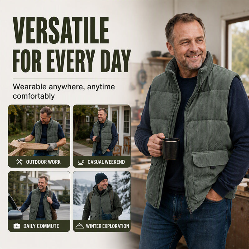 🔥 Rugged Warmth | Men’s Corduroy Padded Utility Vest