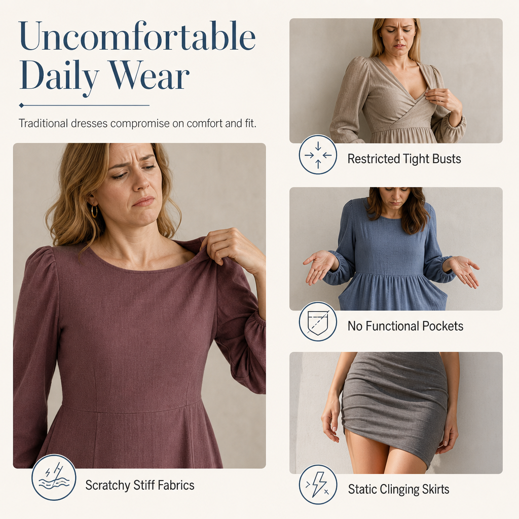 ✨ Easy Feminine Style | Women’s Square-Neck Ribbed Babydoll Dress with Pockets