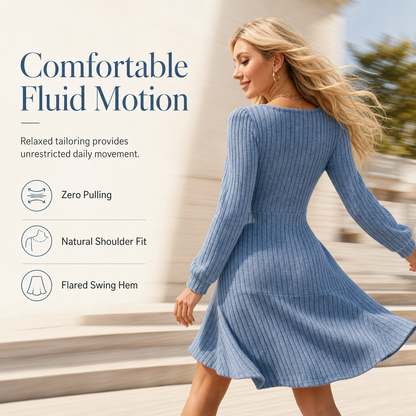 ✨ Easy Feminine Style | Women’s Square-Neck Ribbed Babydoll Dress with Pockets
