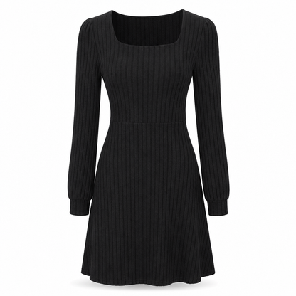 ✨ Easy Feminine Style | Women’s Square-Neck Ribbed Babydoll Dress with Pockets