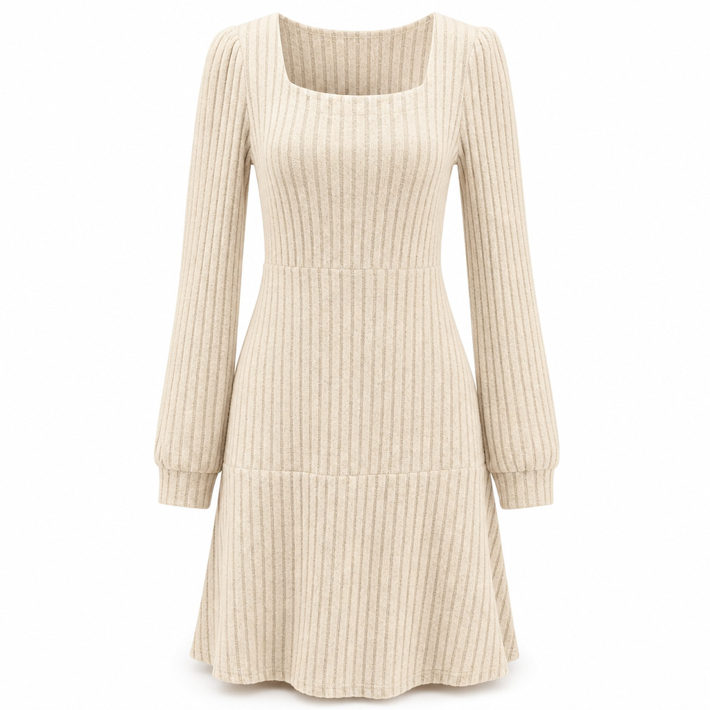 ✨ Easy Feminine Style | Women’s Square-Neck Ribbed Babydoll Dress with Pockets