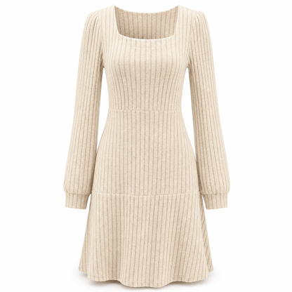 ✨ Easy Feminine Style | Women’s Square-Neck Ribbed Babydoll Dress with Pockets