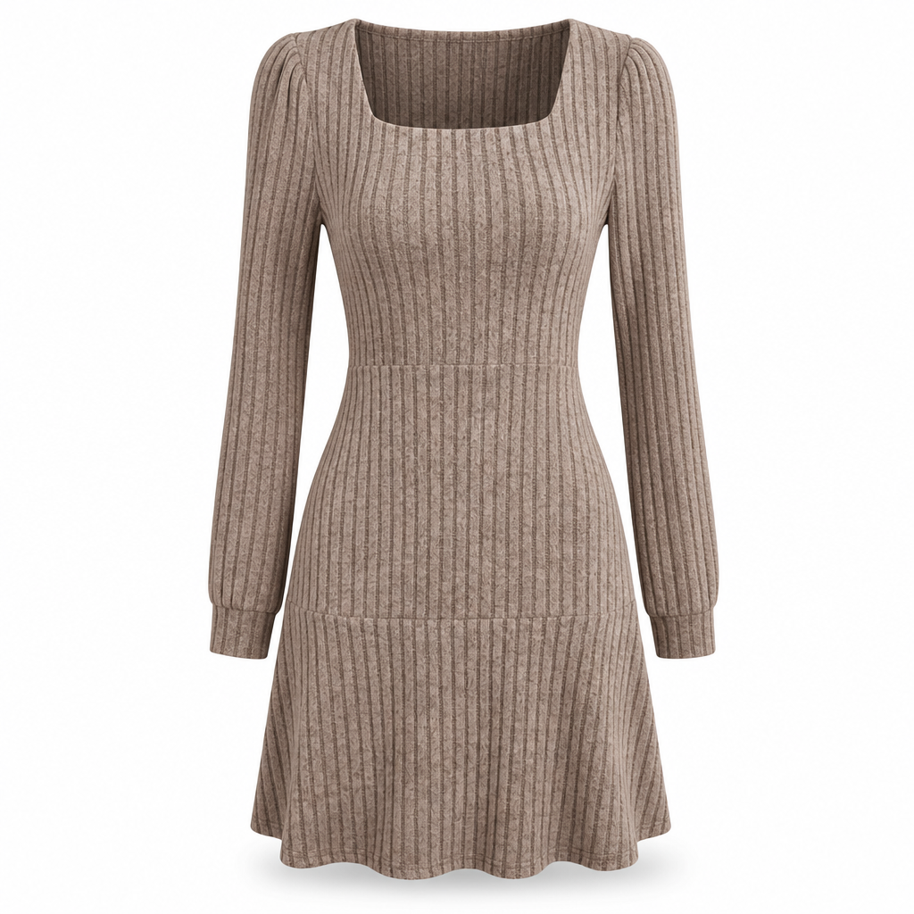✨ Easy Feminine Style | Women’s Square-Neck Ribbed Babydoll Dress with Pockets