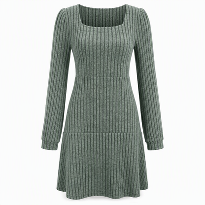 ✨ Easy Feminine Style | Women’s Square-Neck Ribbed Babydoll Dress with Pockets