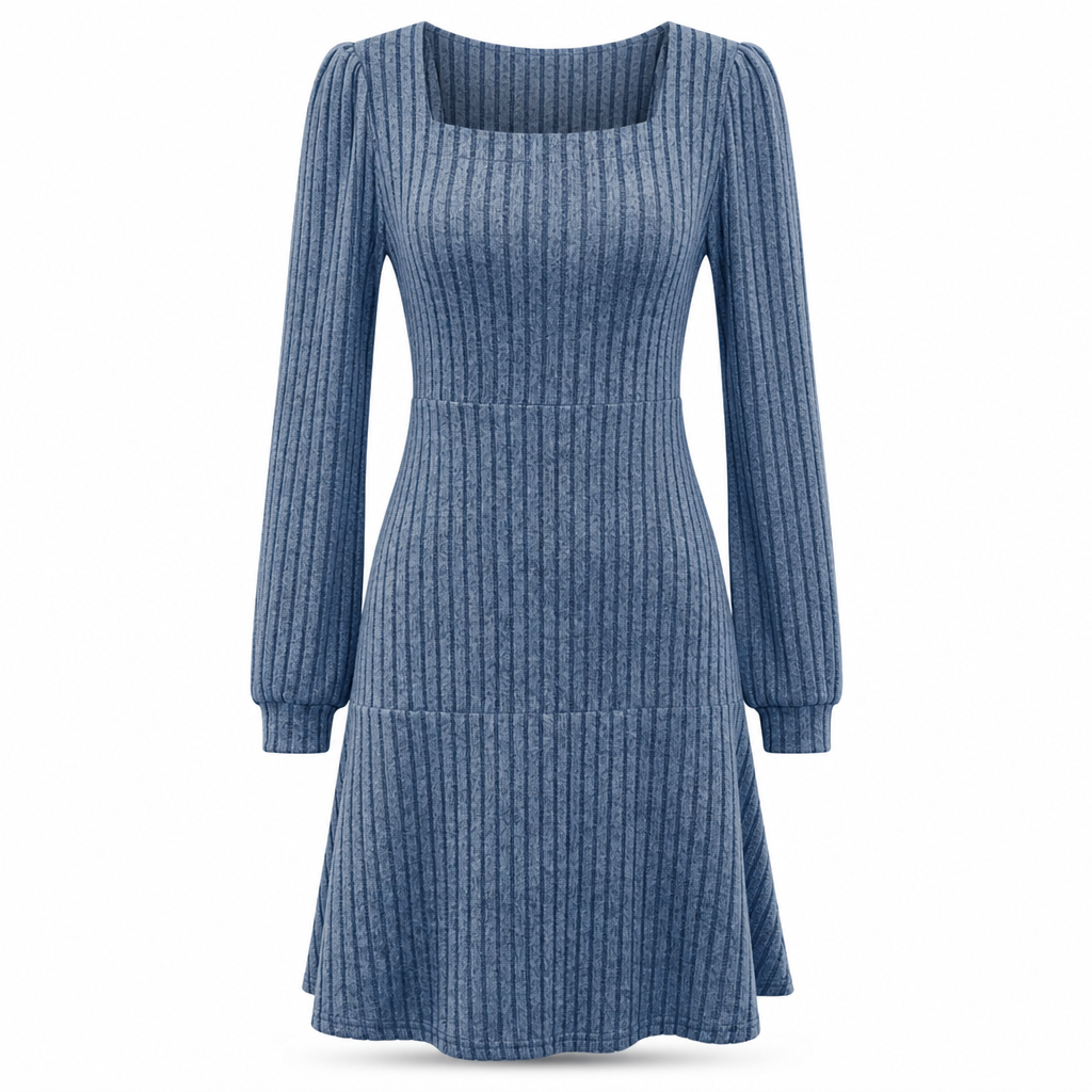 ✨ Easy Feminine Style | Women’s Square-Neck Ribbed Babydoll Dress with Pockets