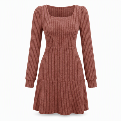 ✨ Easy Feminine Style | Women’s Square-Neck Ribbed Babydoll Dress with Pockets