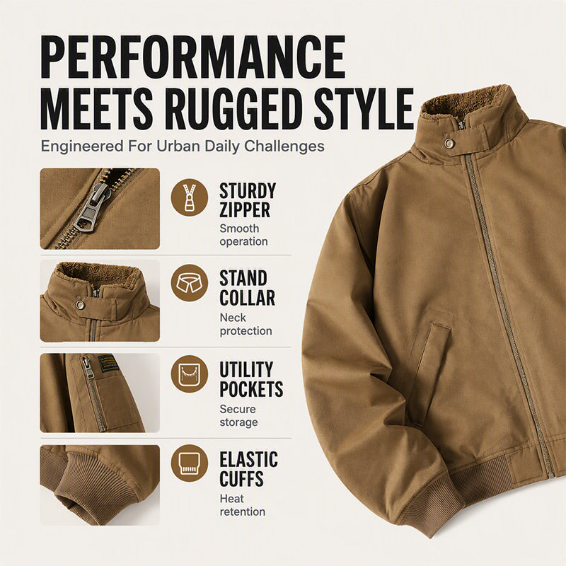 🔥 Rugged Comfort | Men’s Loose Plush-Lined Bomber Jacket