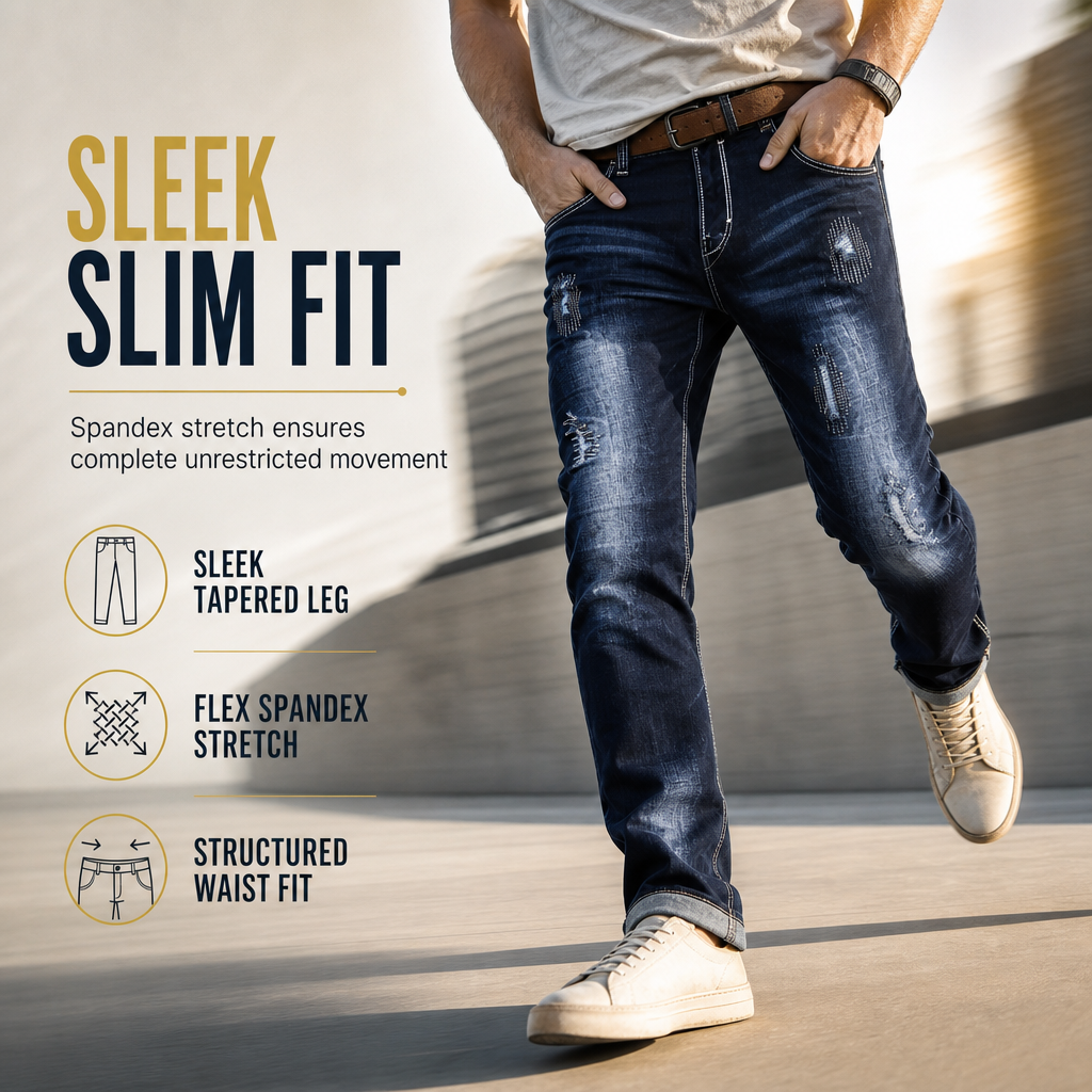👖 Rugged Stretch | Men’s Slim-Fit Ripped Denim Jeans