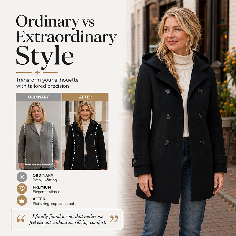 🧥 Classic Tailoring Meets Easy Coverage | Women’s Double-Breasted Hooded Pea Coat
