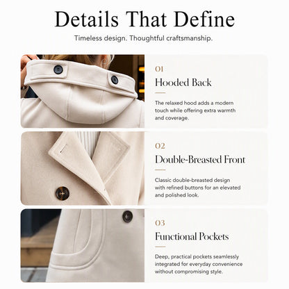 🧥 Classic Tailoring Meets Easy Coverage | Women’s Double-Breasted Hooded Pea Coat