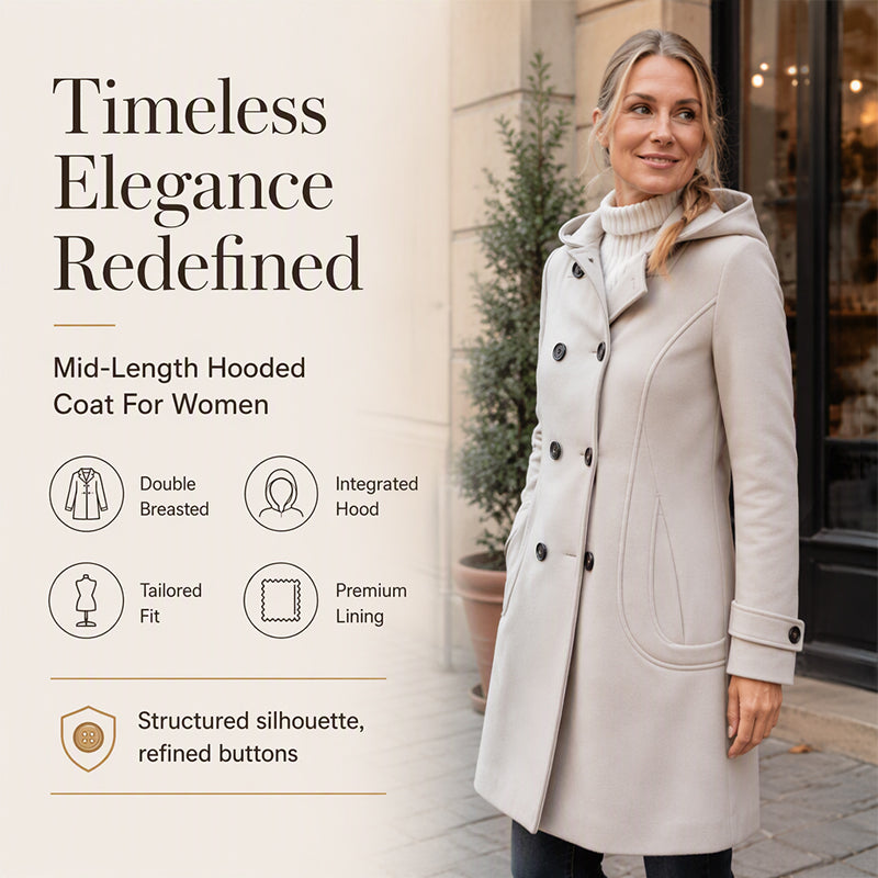 🧥 Classic Tailoring Meets Easy Coverage | Women’s Double-Breasted Hooded Pea Coat