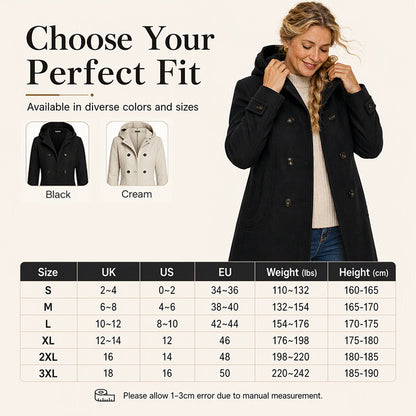 🧥 Classic Tailoring Meets Easy Coverage | Women’s Double-Breasted Hooded Pea Coat