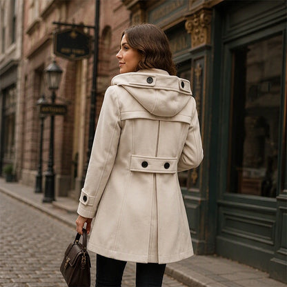 🧥 Classic Tailoring Meets Easy Coverage | Women’s Double-Breasted Hooded Pea Coat