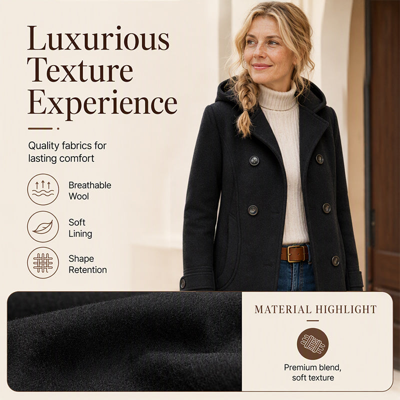 🧥 Classic Tailoring Meets Easy Coverage | Women’s Double-Breasted Hooded Pea Coat