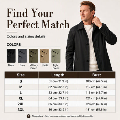 ✨Men's Minimalist Single-Breasted Mid-Length Coat – Clean Lines, Modern Fit, Everyday Elegance