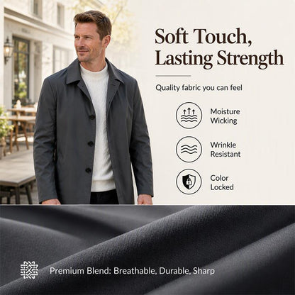 ✨Men's Minimalist Single-Breasted Mid-Length Coat – Clean Lines, Modern Fit, Everyday Elegance