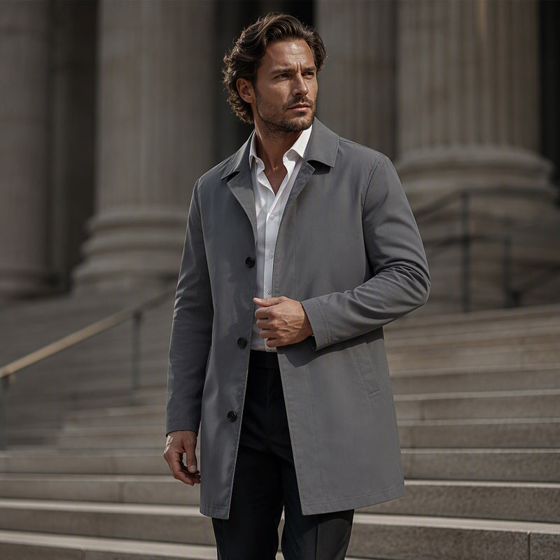 ✨Men's Minimalist Single-Breasted Mid-Length Coat – Clean Lines, Modern Fit, Everyday Elegance