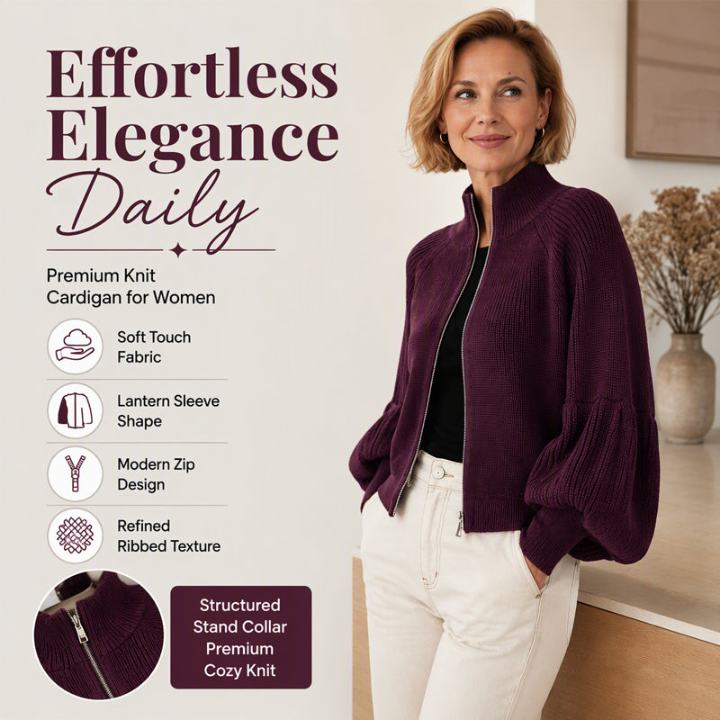 ✨ Statement Sleeves, Easy Style | Women’s Zip-Up Knit Sweater