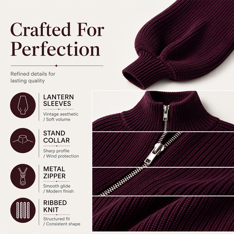 ✨ Statement Sleeves, Easy Style | Women’s Zip-Up Knit Sweater
