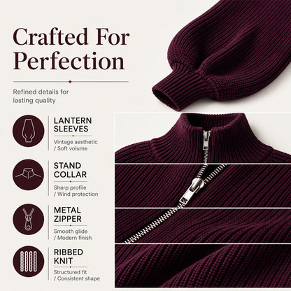 ✨ Statement Sleeves, Easy Style | Women’s Zip-Up Knit Sweater