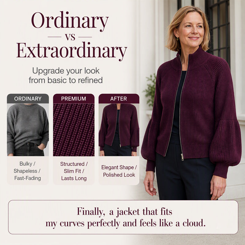 ✨ Statement Sleeves, Easy Style | Women’s Zip-Up Knit Sweater