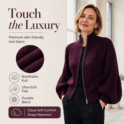 ✨ Statement Sleeves, Easy Style | Women’s Zip-Up Knit Sweater