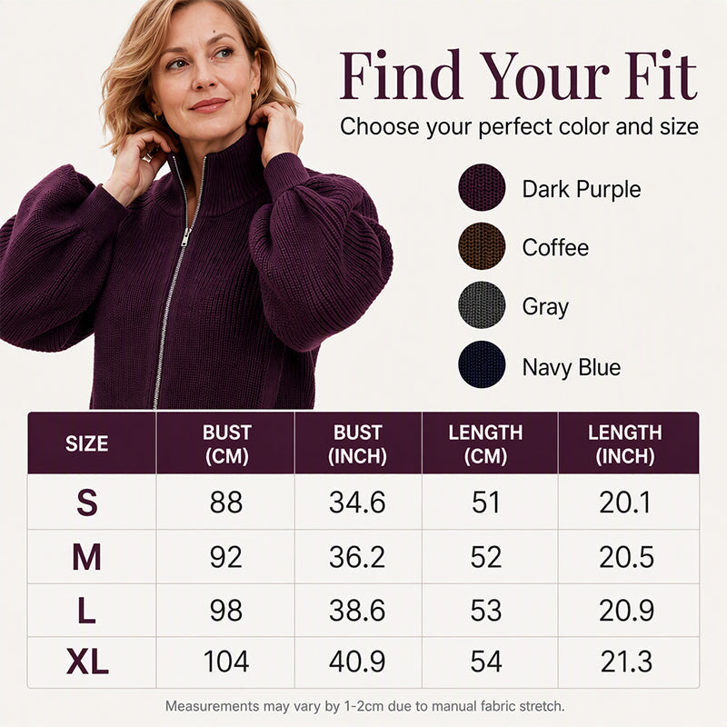 ✨ Statement Sleeves, Easy Style | Women’s Zip-Up Knit Sweater
