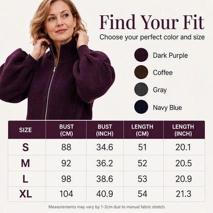 ✨ Statement Sleeves, Easy Style | Women’s Zip-Up Knit Sweater