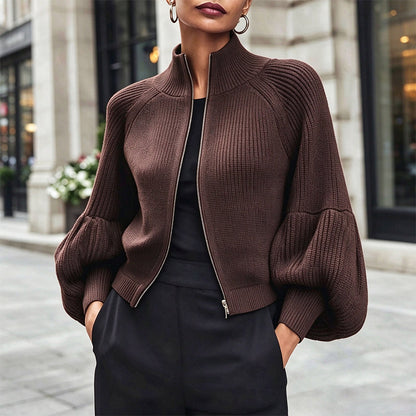 ✨ Statement Sleeves, Easy Style | Women’s Zip-Up Knit Sweater