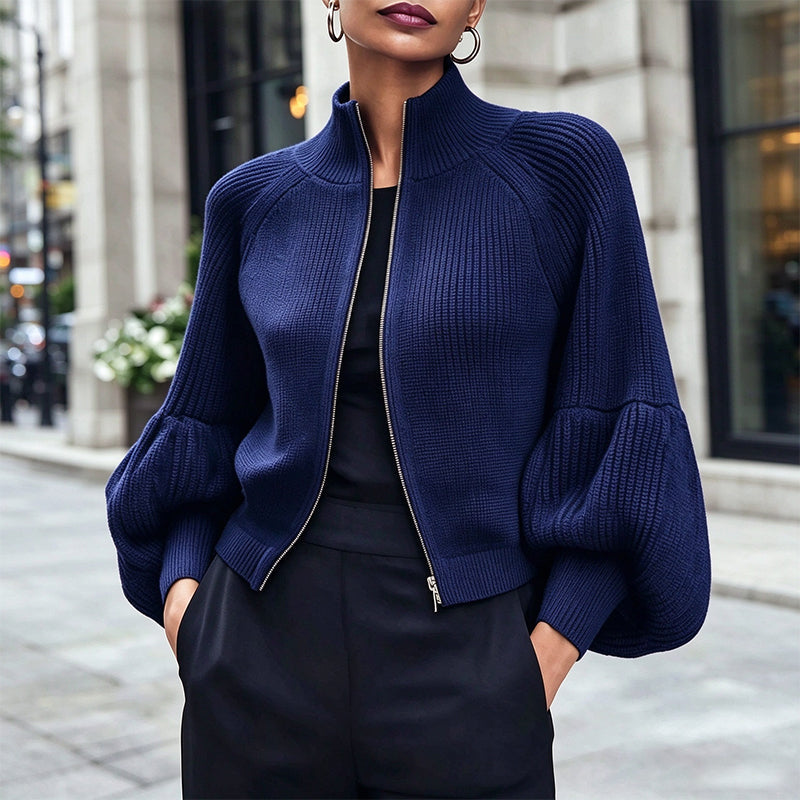 ✨ Statement Sleeves, Easy Style | Women’s Zip-Up Knit Sweater
