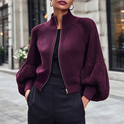 ✨ Statement Sleeves, Easy Style | Women’s Zip-Up Knit Sweater