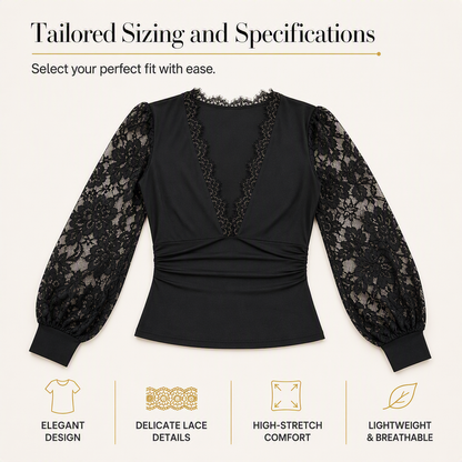 ⌛Limited-Time Offer-Women's Deep V-Neck Lace Long Sleeve Top