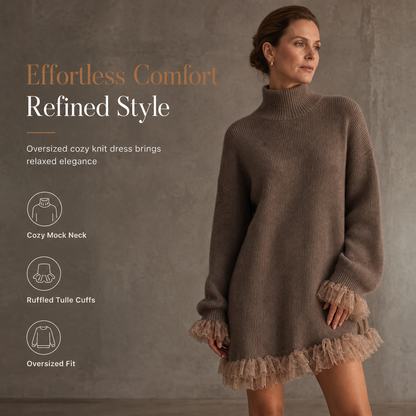 ✨ Feminine Knit Detail | Women’s Oversized Mock Neck Sweater Dress