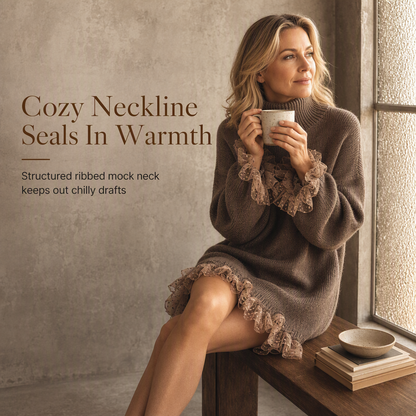 ✨ Feminine Knit Detail | Women’s Oversized Mock Neck Sweater Dress