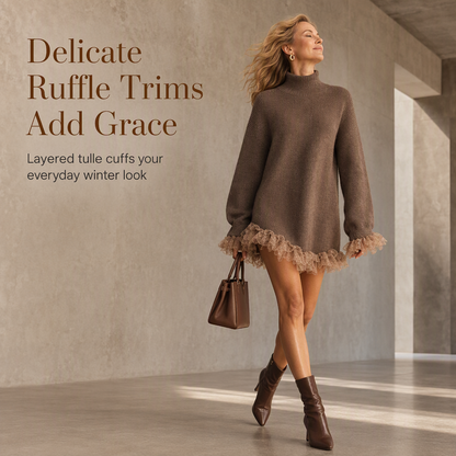 ✨ Feminine Knit Detail | Women’s Oversized Mock Neck Sweater Dress