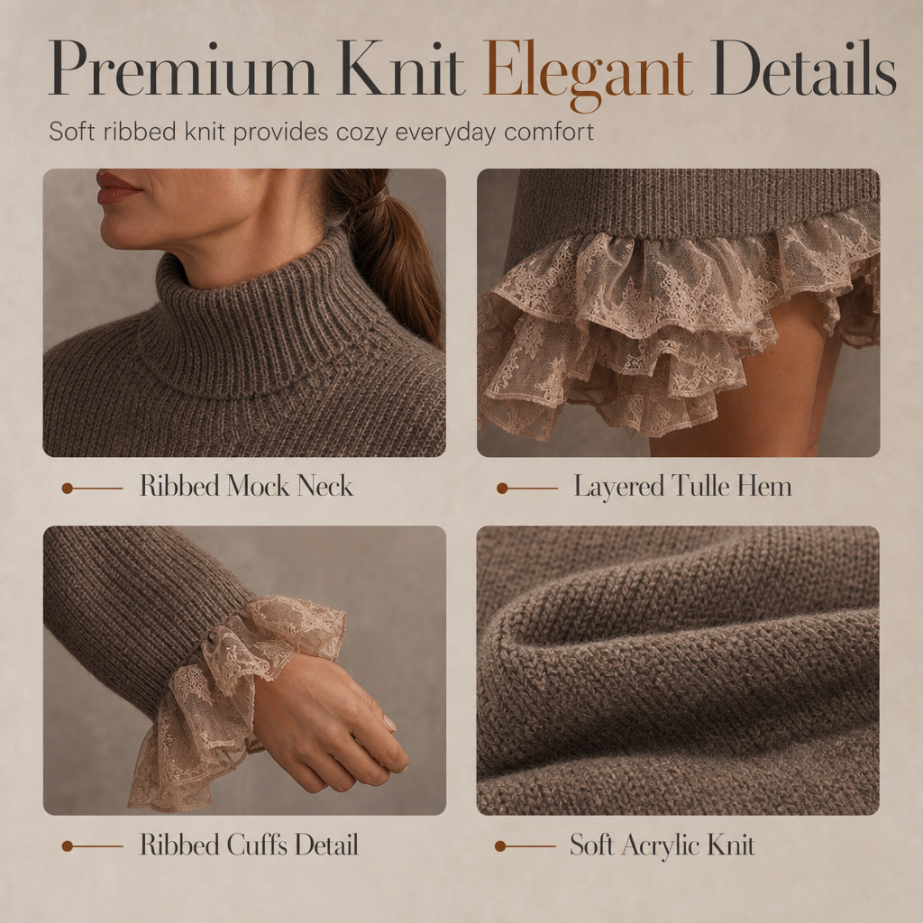 ✨ Feminine Knit Detail | Women’s Oversized Mock Neck Sweater Dress