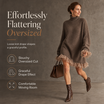 ✨ Feminine Knit Detail | Women’s Oversized Mock Neck Sweater Dress