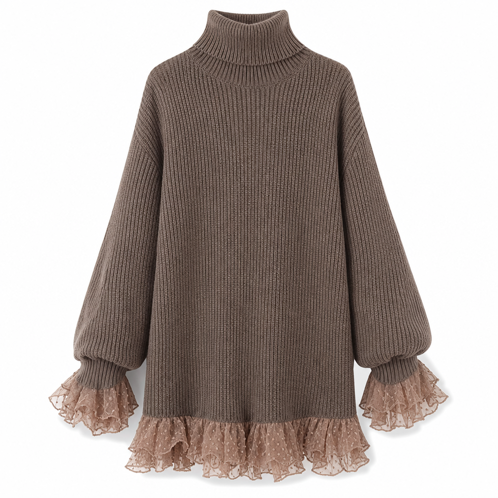 ✨ Feminine Knit Detail | Women’s Oversized Mock Neck Sweater Dress