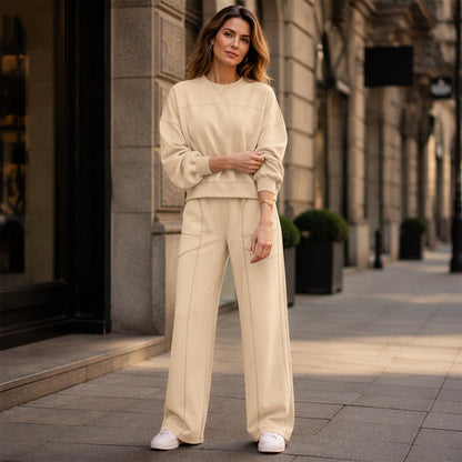 Women's Casual Sweatshirt & Wide-Leg Pants Set
