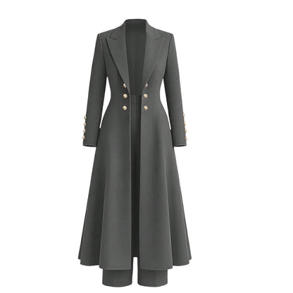 ✨ Women's Double-Breasted Long Knit Coat & Straight-Leg Pants Set – Flattering Tailored Silhouette, Chic Gold-Tone Buttons & Sophisticated Style for Effortless Fall & Winter Outfits! 💕