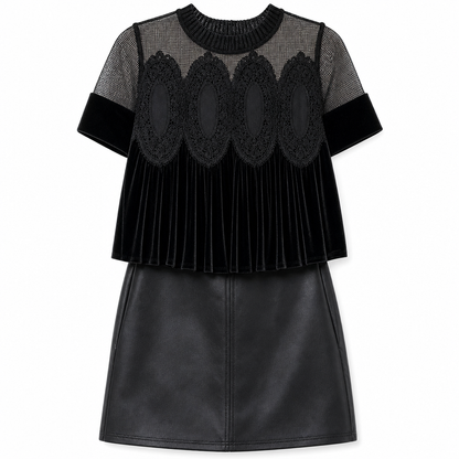 Women's Solid Short Sleeve Top with Ruffle Collar