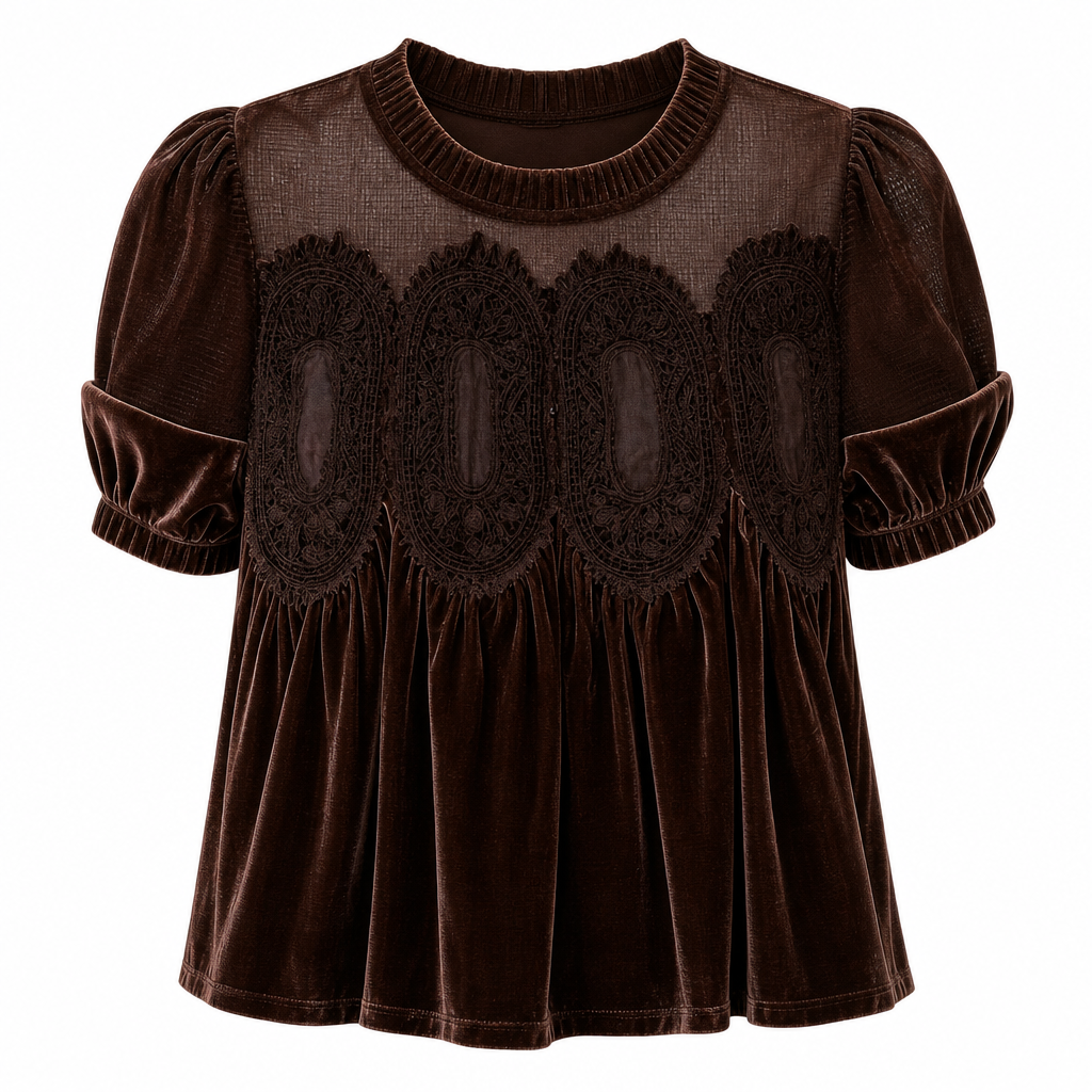 Women's Solid Short Sleeve Top with Ruffle Collar
