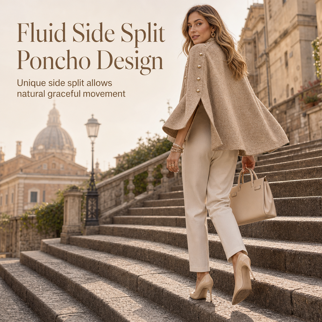 💖Black Friday Mega Deal – 50% off!💖 ☕️ Women's Buttoned Knit Cape Poncho Sweater