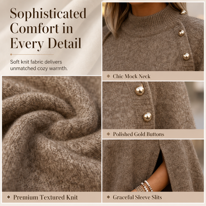 💖Black Friday Mega Deal – 50% off!💖 ☕️ Women's Buttoned Knit Cape Poncho Sweater