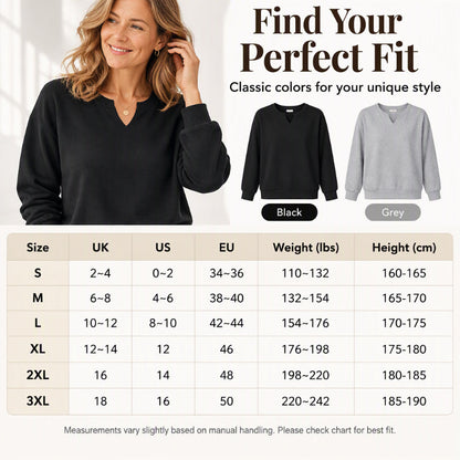 🤍 Clean Neckline, All-Day Comfort | Women's Casual Split V-Neck Sweatshirt